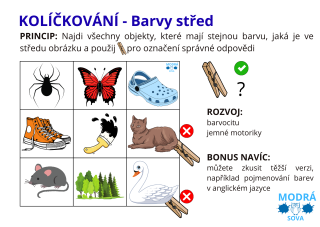 Aktivita pro nejmenší - Kolíčkování barvy střed (11 kartiček)